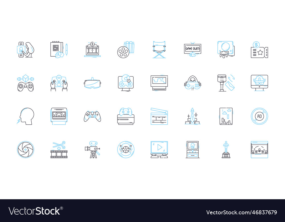 Sound and visual sector linear icons set vector image Sound and visual sector linear icons set