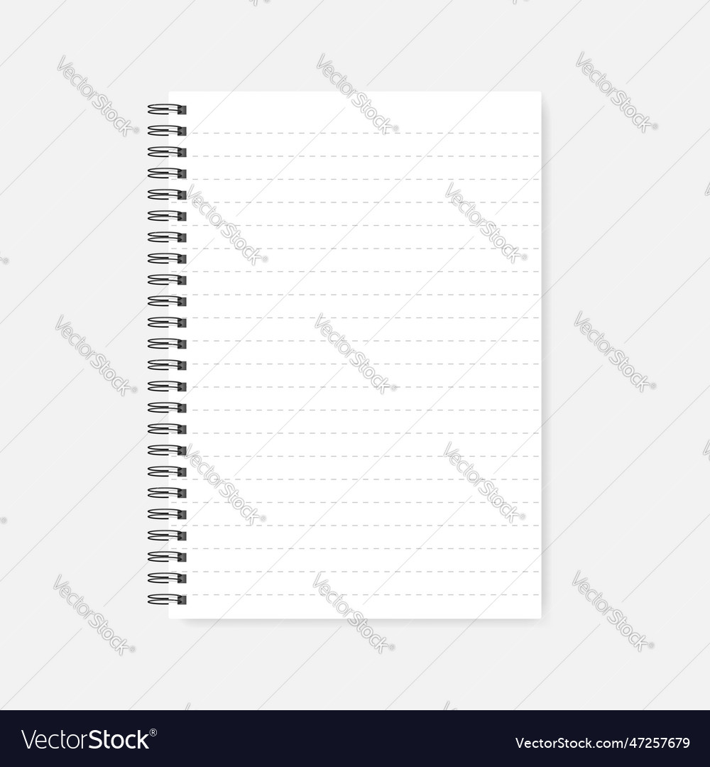 Wire spiral dashed lined a4 notebook realistic vector image Wire spiral dashed lined a4 notebook realistic
