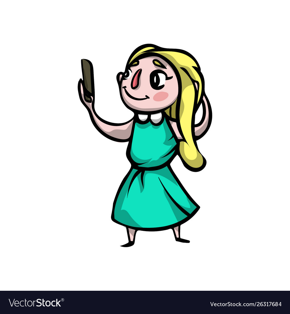 Cute Blonde Hair Girl Make Selfie Photo Royalty Free Vector