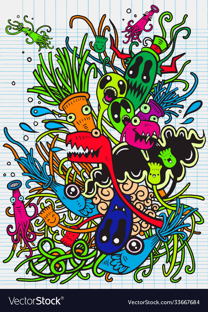 Hipster hand drawn crazy doodle monster Royalty Free Vector