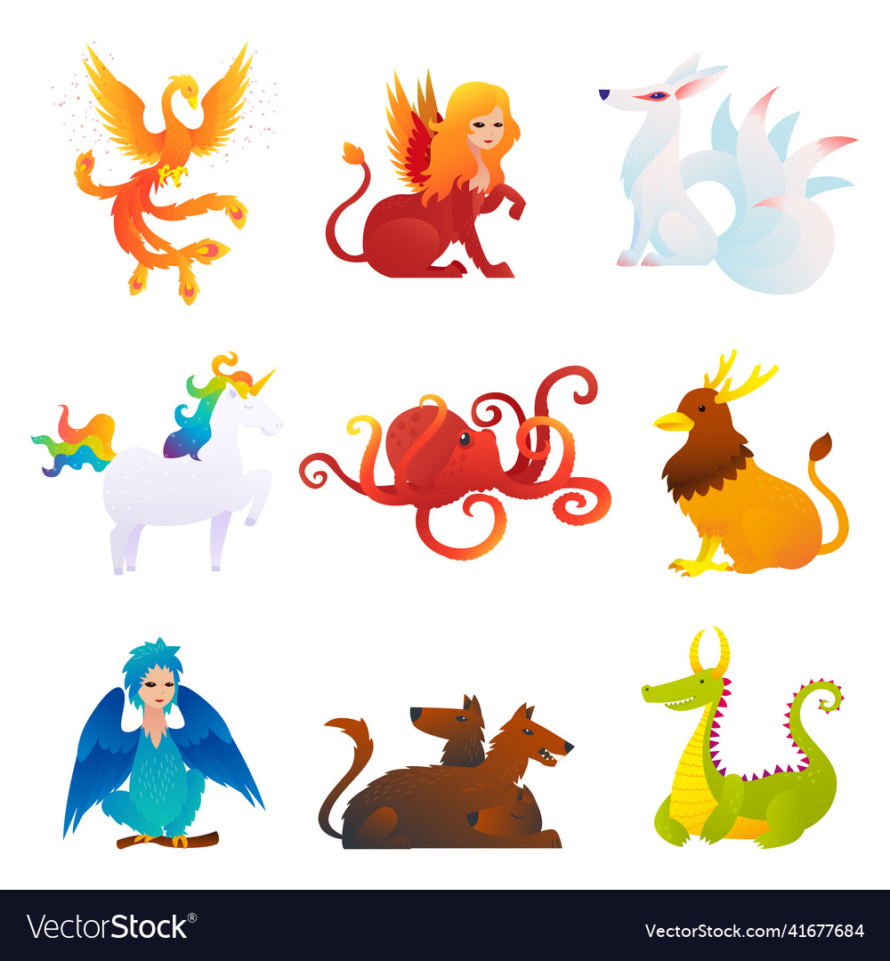 Mythical and fantastic creatures set Royalty Free Vector