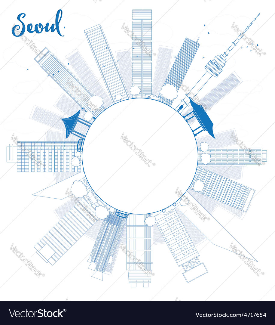 Outline seoul skyline with blue building Vector Image