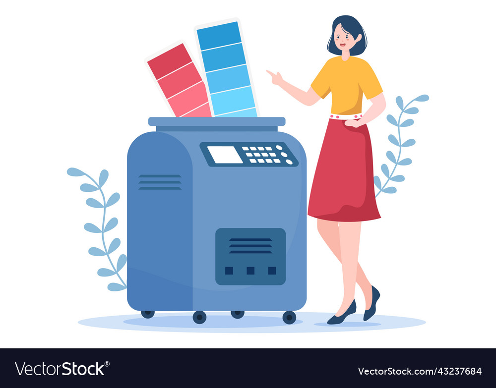 Print shop with production process at printing vector image Print shop with production process at printing