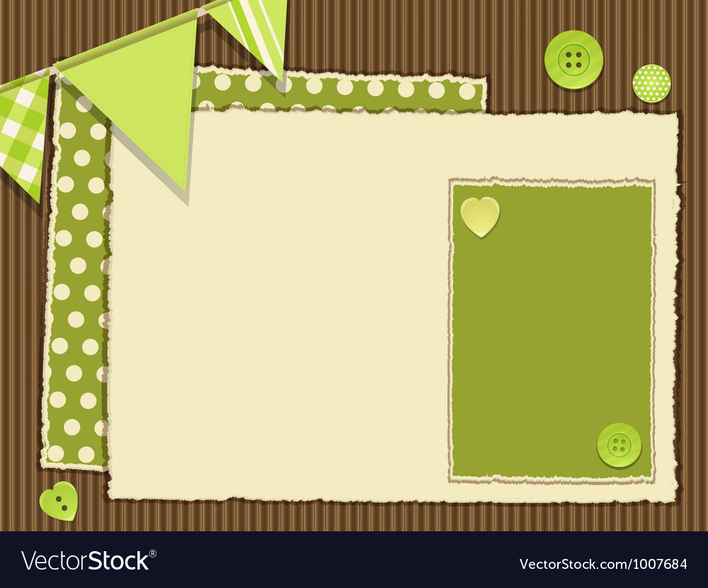 Scrapbook Green Layout with Buttons and Bunting