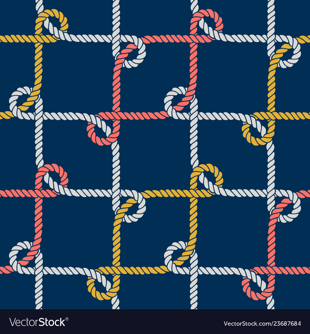 Seamless nautical rope pattern white on dark blue vector image Seamless nautical rope pattern white on dark blue