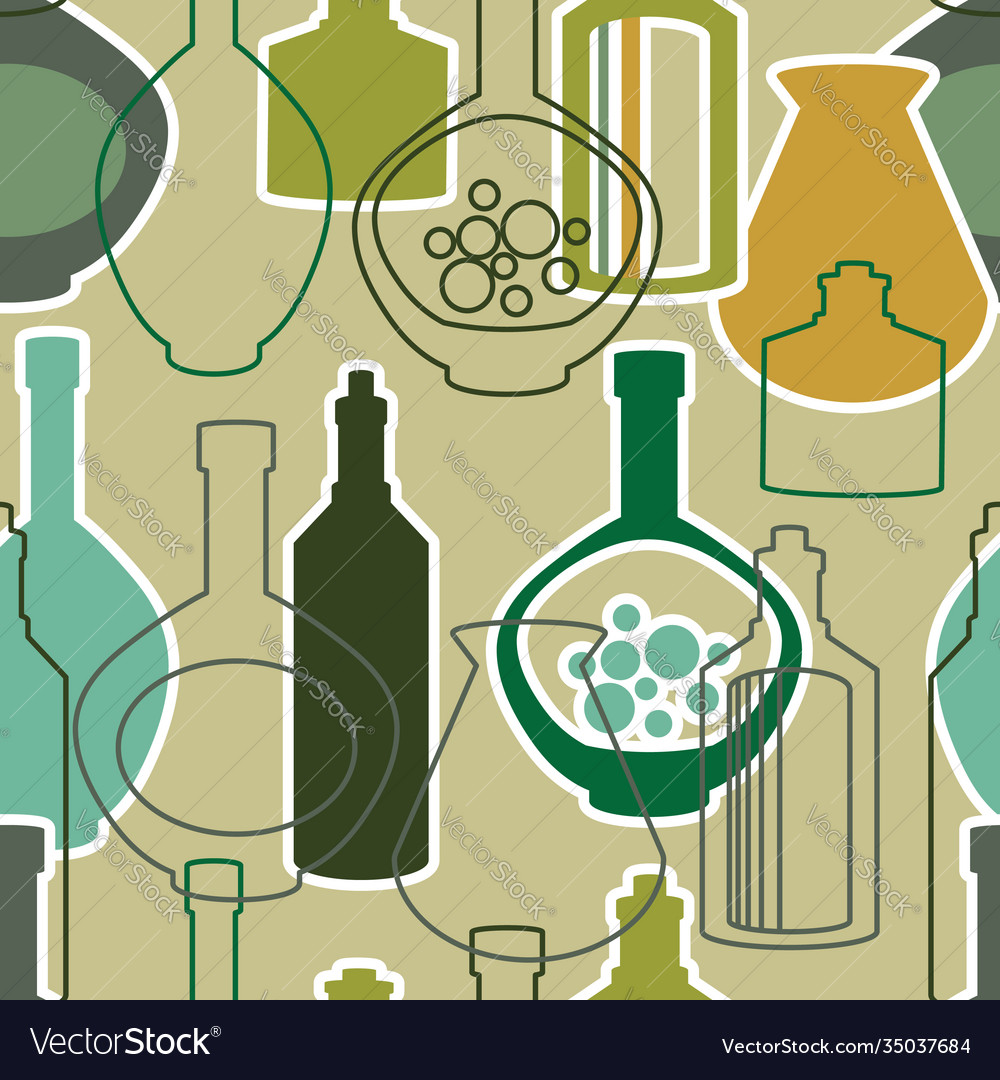 Seamless pattern with bottles and kettles