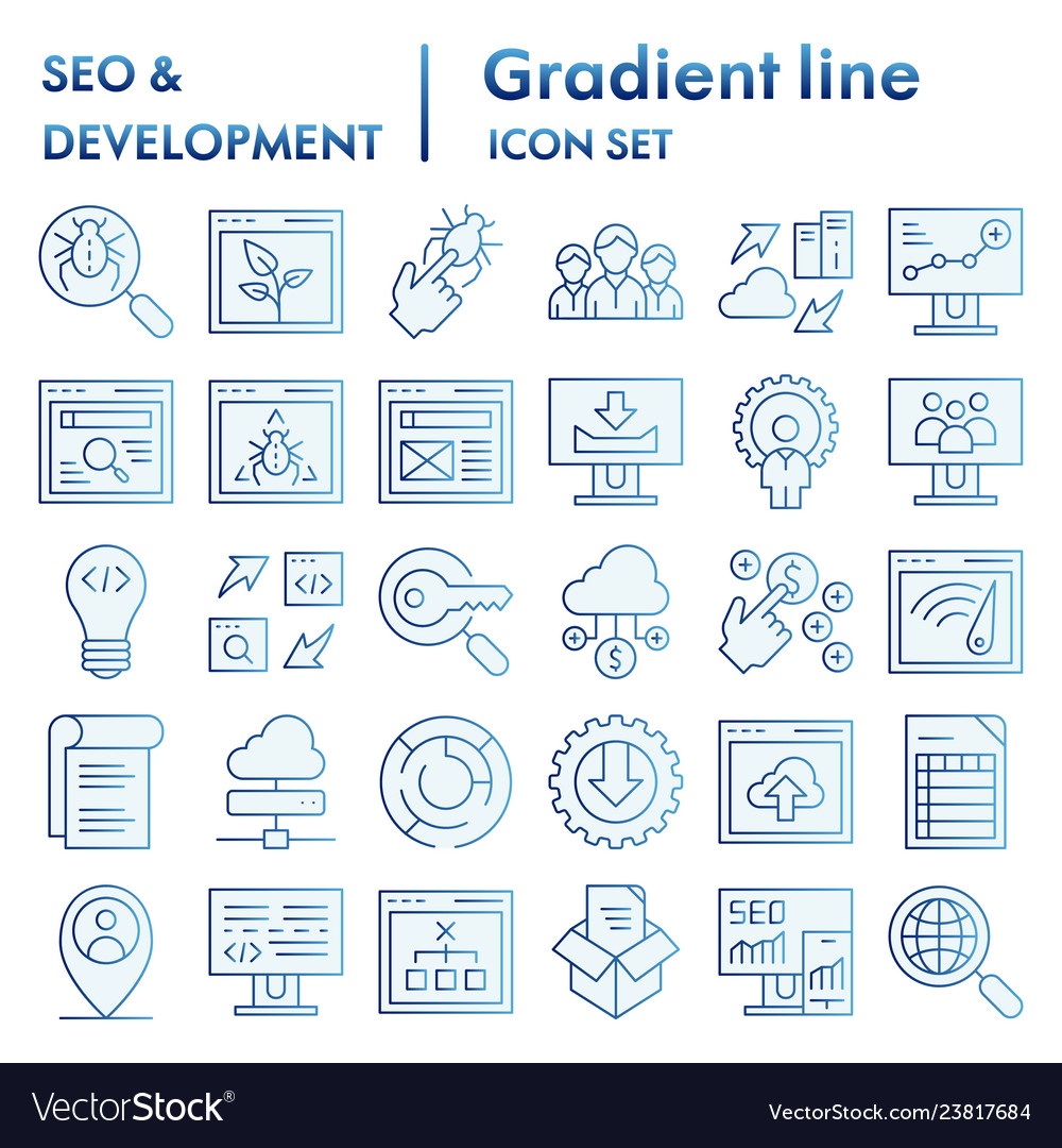 Seo and development flat icon set computing vector image Seo and development flat icon set computing