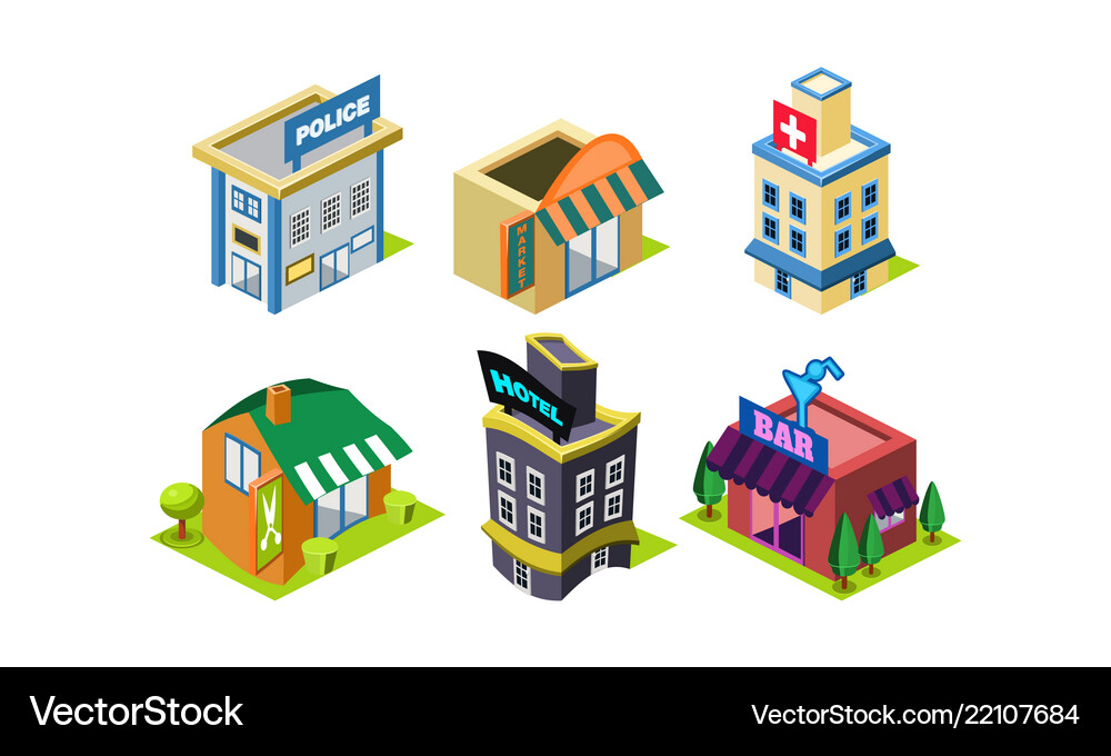 Set isometric city constructor elements Royalty Free Vector