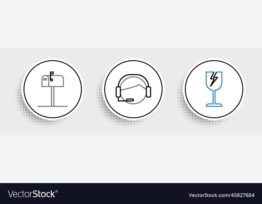 Set line fragile broken glass symbol open mail vector image Set line fragile broken glass symbol open mail