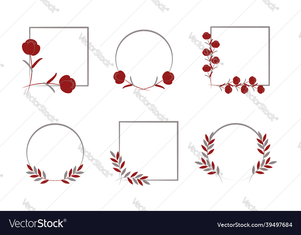 Set of floral frames in form circle square