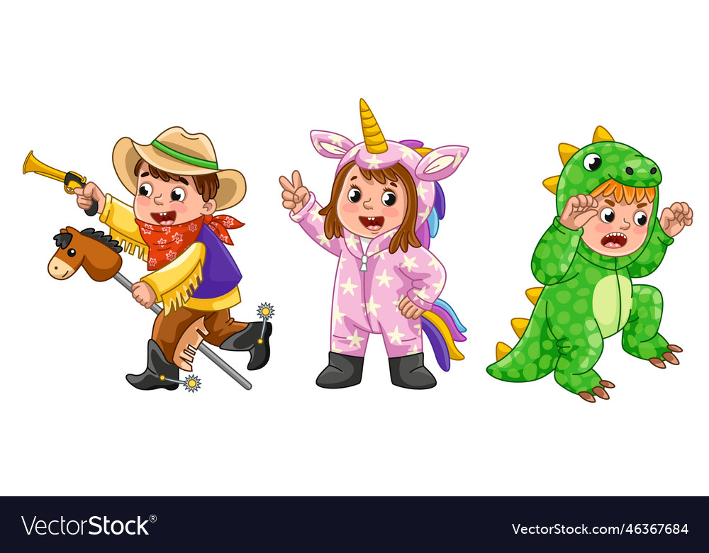 Small children in costumes set