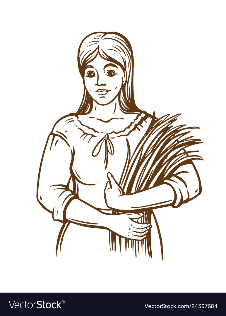 Woman in dress hold fresh grass green-fodder