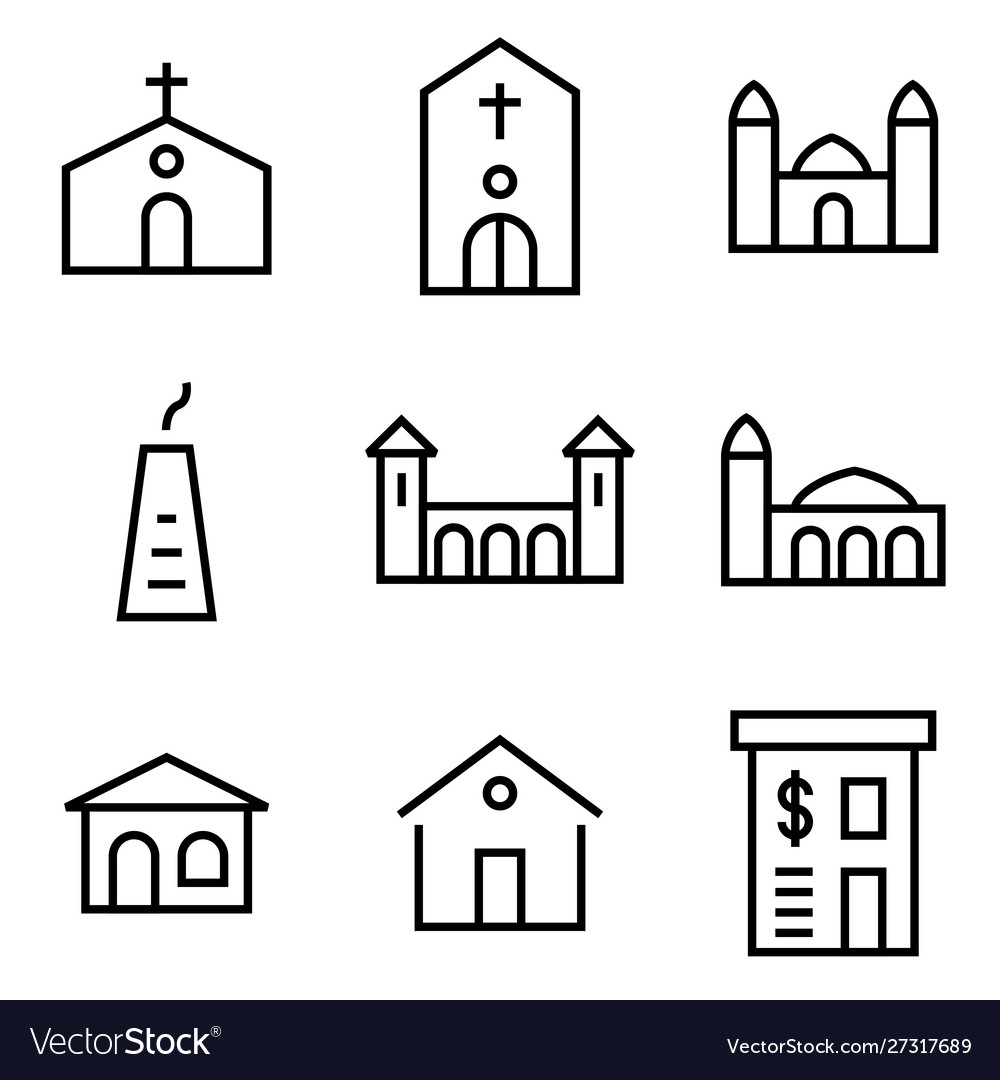 Building icon set lined simple flat style Vector Image Building icon set lined simple flat style