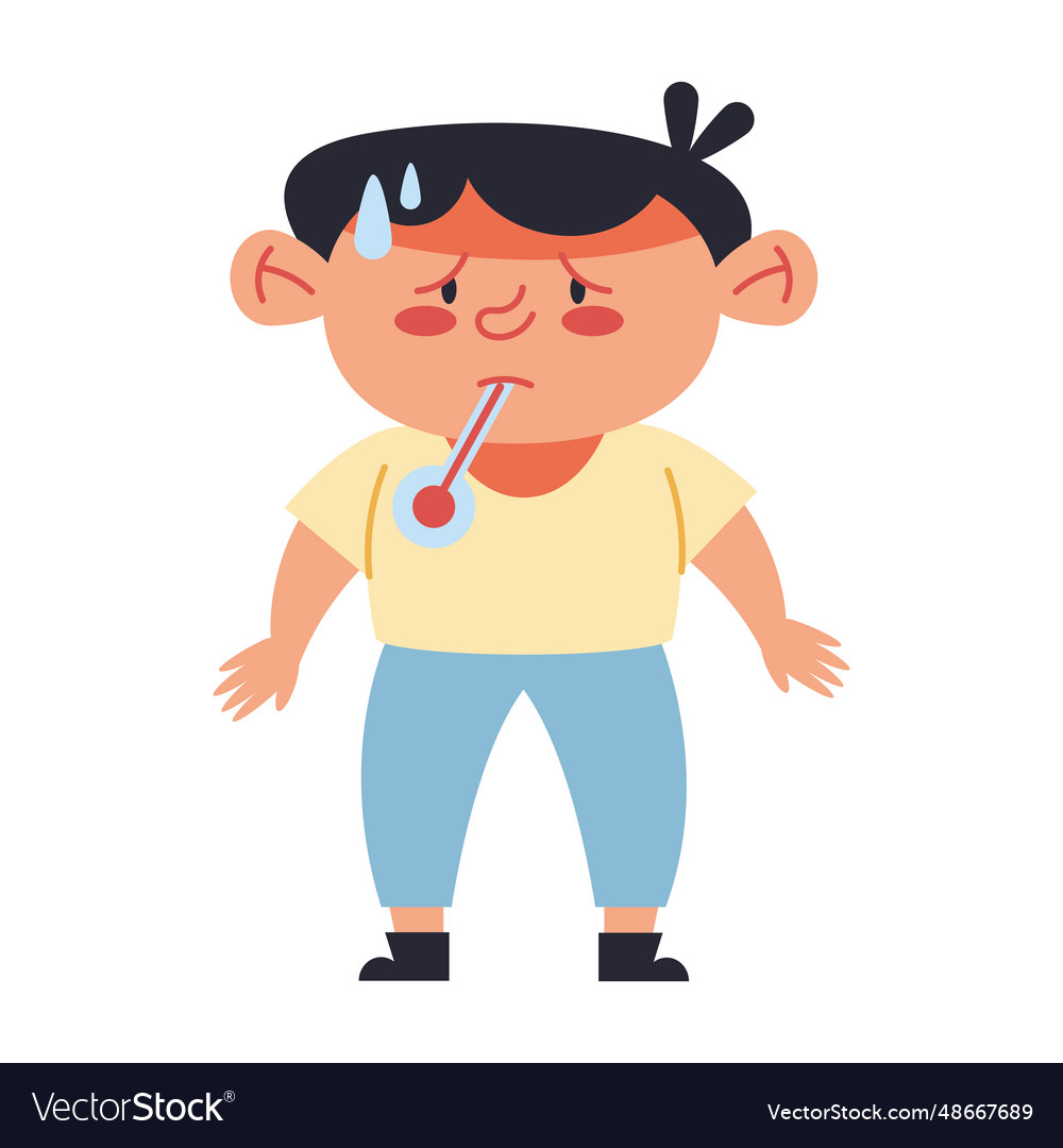 Kid sick with fever Royalty Free Vector Image - VectorStock