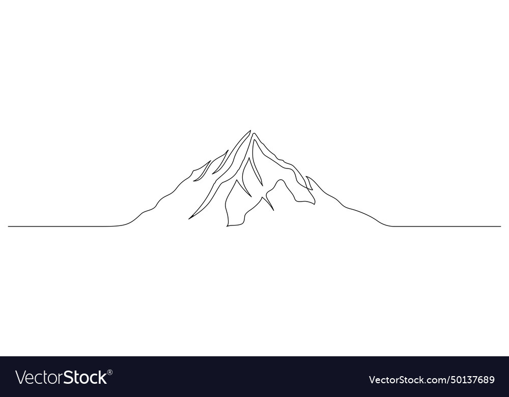One continuous line drawing of mountain range vector image One continuous line drawing of mountain range