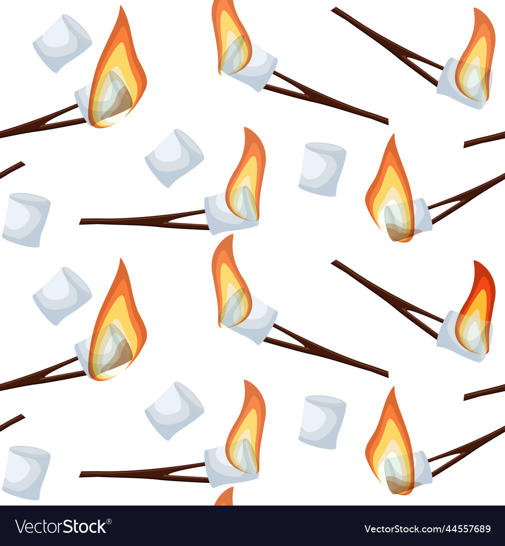 Roasting marshmallows seamless pattern isolated