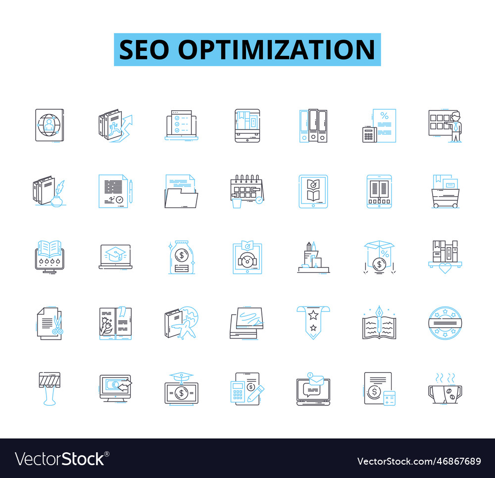 Seo optimization linear icons set keywords vector image Seo optimization linear icons set keywords