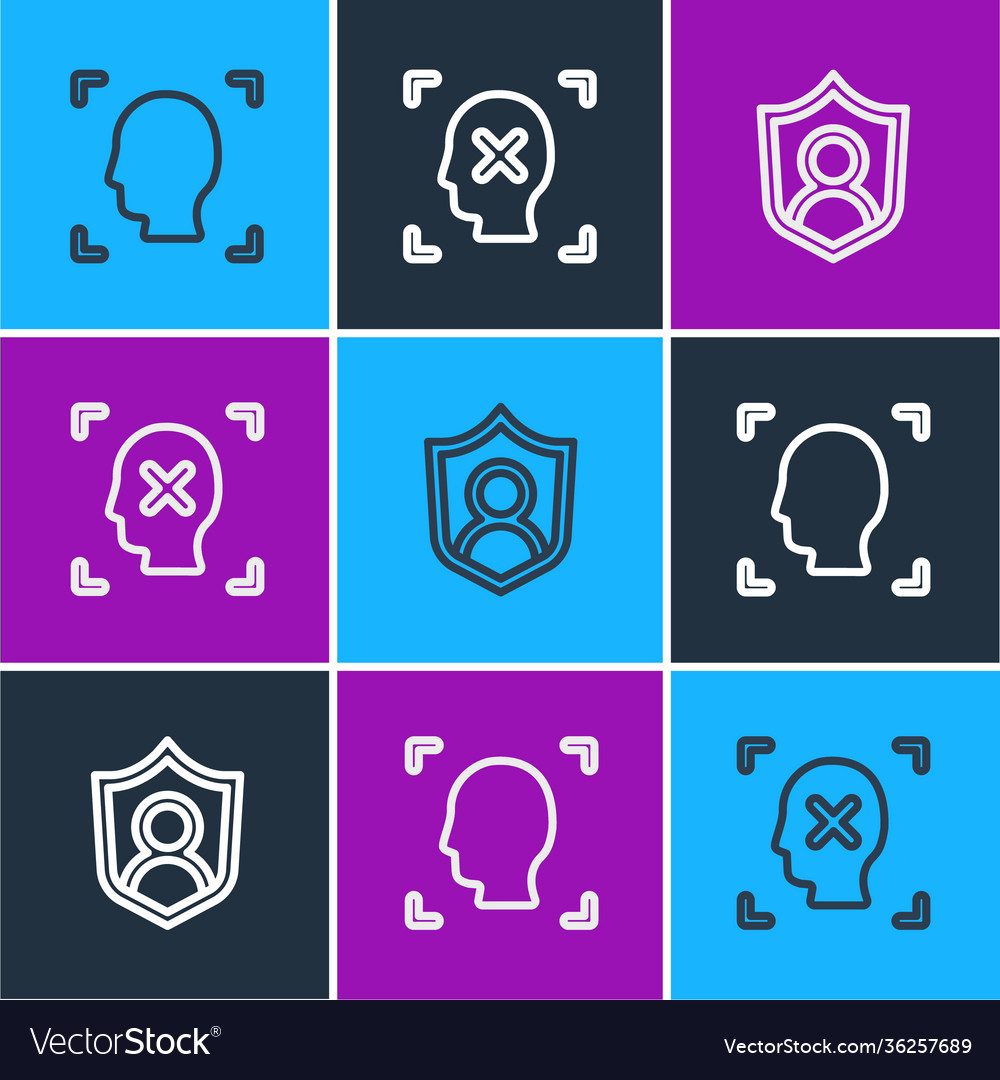 Set line face recognition user protection vector image Set line face recognition user protection