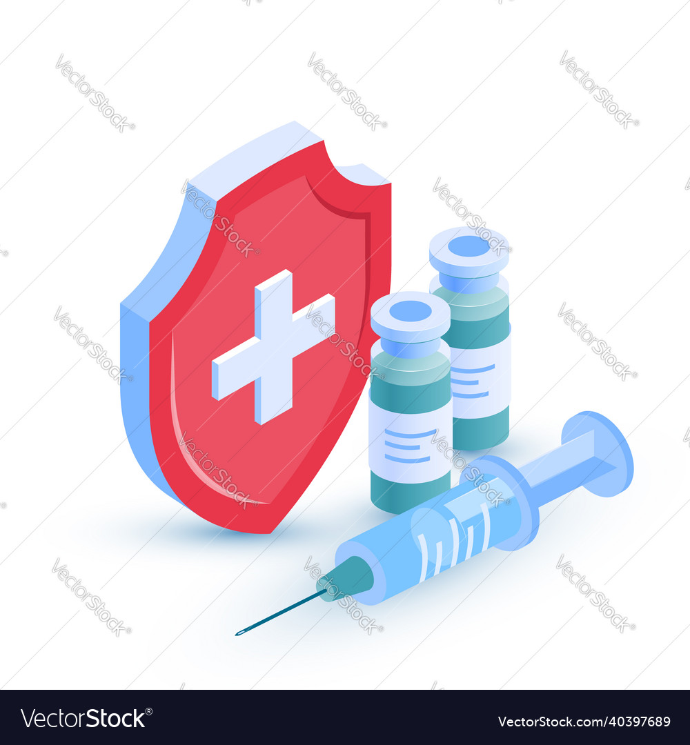 Vaccine concept in isometric view image vector image Vaccine concept in isometric view image