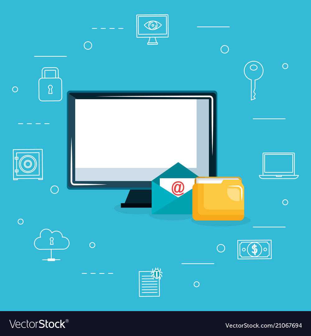 Computer display with internet security icons Vector Image Computer display with internet security icons