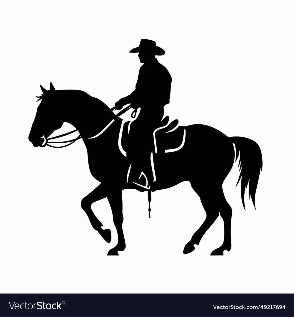 Cowboy on a horse black icon white background Vector Image