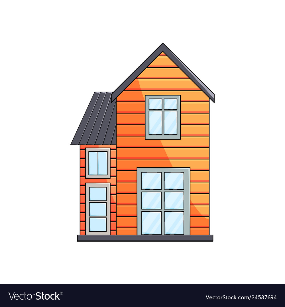 Vorderansicht von Holz Ökohaus Außenland vector image Vorderansicht von Holz Ökohaus Außenland