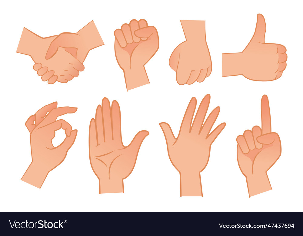 Hand gestures flat set Royalty Free Vector Image