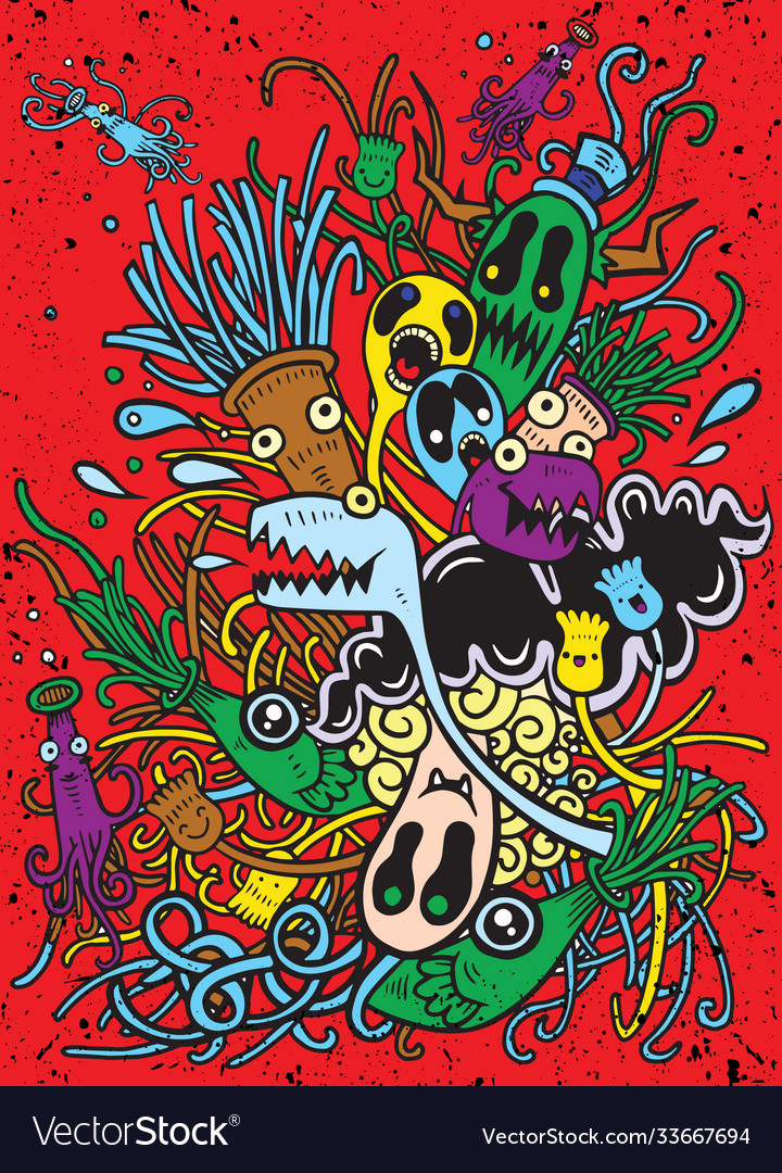 Hipster hand drawn crazy doodle monster Royalty Free Vector