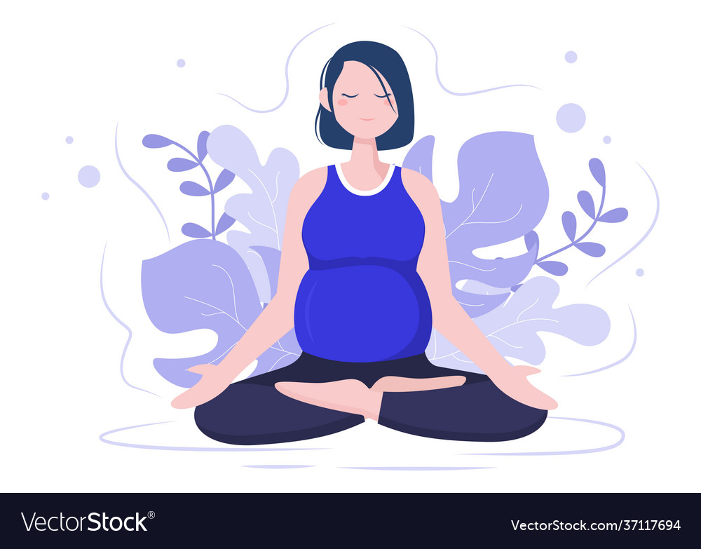 Pregnant woman doing yoga poses with relaxing Vector Image