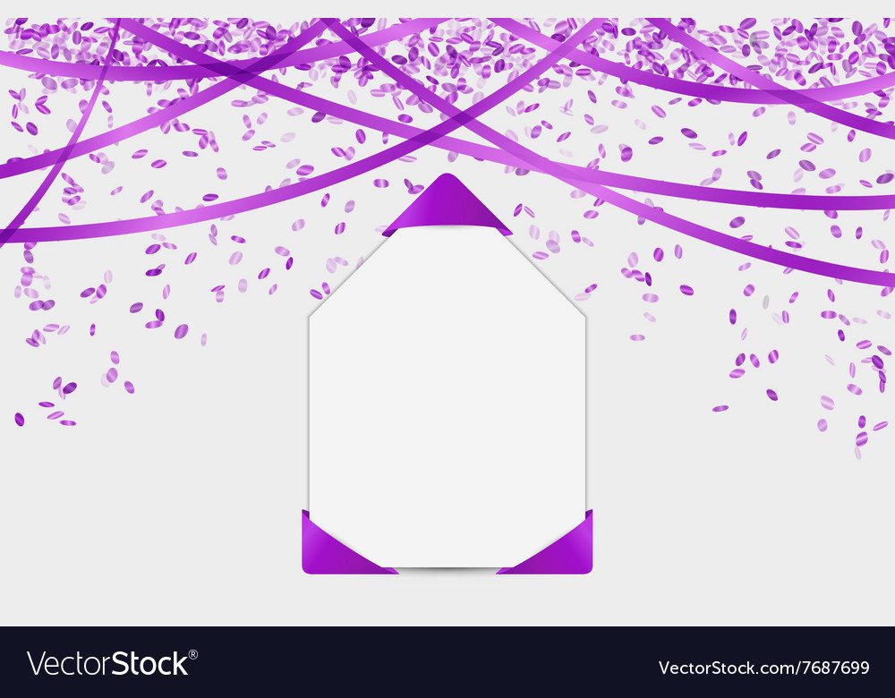 Blank paper with purple elements and confetti