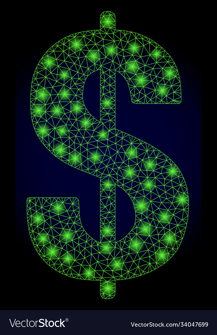 Bright web network dollar symbol with lightspots Vector Image