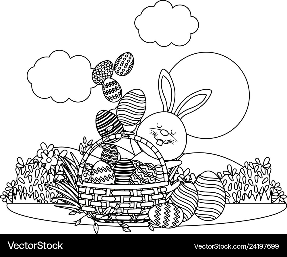 Bunny with easter eggs Royalty Free Vector Image