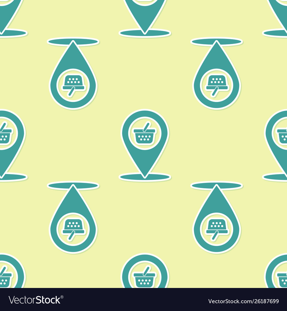 Green map pointer with shopping basket icon