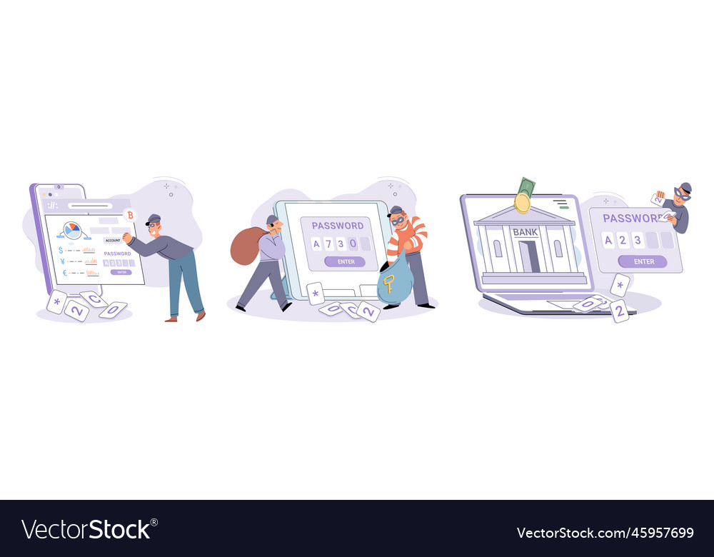 Hacker activity big set hacking computer vector image Hacker activity big set hacking computer