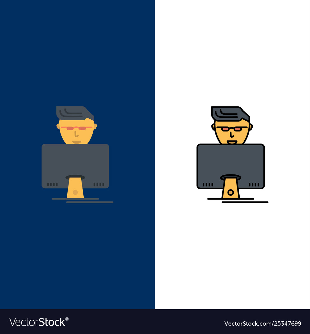 Hacker user gamer programmer icons flat and line vector image Hacker user gamer programmer icons flat and line