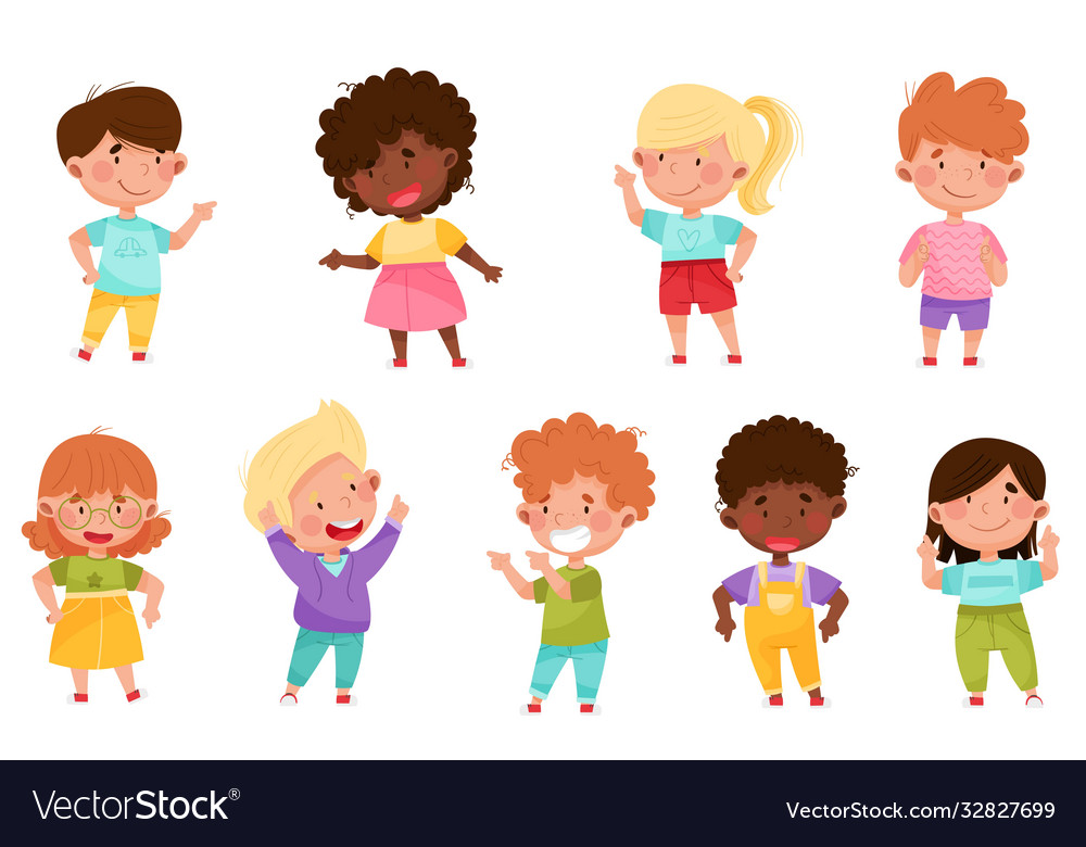 Kid characters pointing at something vector image Kid characters pointing at something
