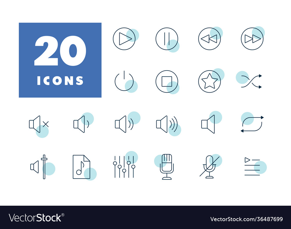 Multimedia user interface flat icons set vector image Multimedia user interface flat icons set