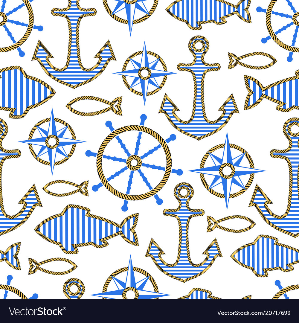 Seamless pattern of nautical design elements vector image Seamless pattern of nautical design elements
