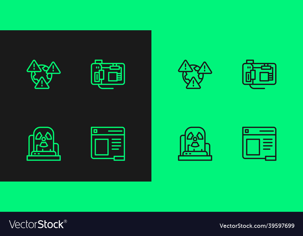 Set line browser window radioactive warning lamp Vector Image Set line browser window radioactive warning lamp