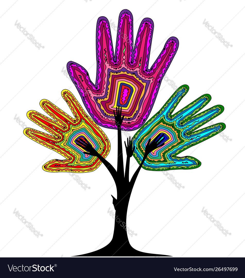 White background and abstract color tree hands