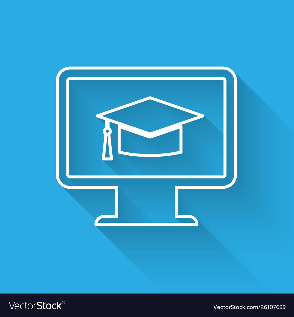 White computer monitor with graduation cap icon vector image White computer monitor with graduation cap icon
