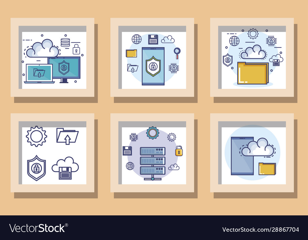 Bundle designs set data center and icons vector image Bundle designs set data center and icons