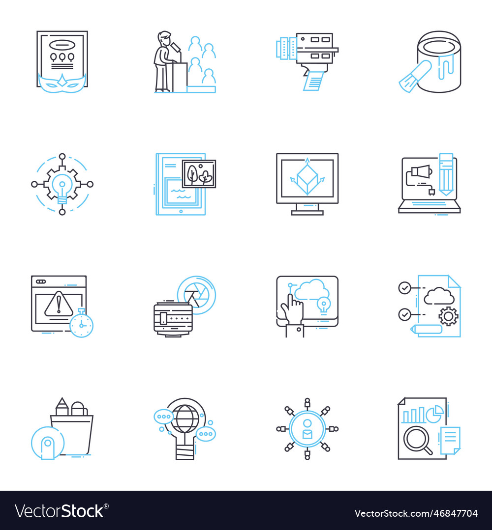 Cryptocurrency and blockchain linear icons set