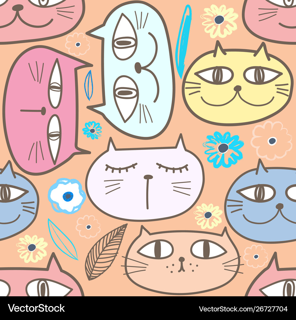 Cute cat seamless pattern background Royalty Free Vector