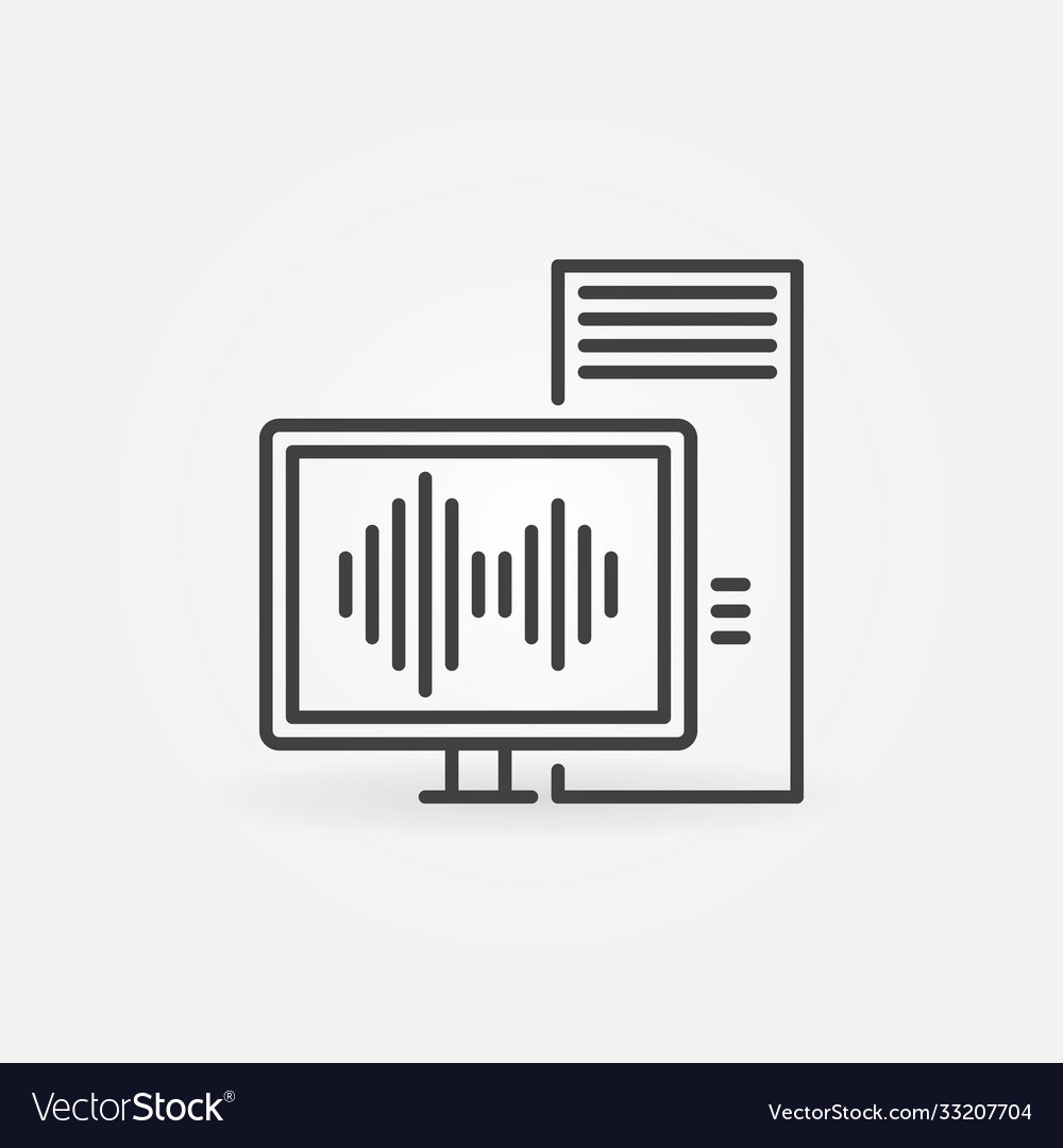 Desktop computer with sound wave outline vector image Desktop computer with sound wave outline