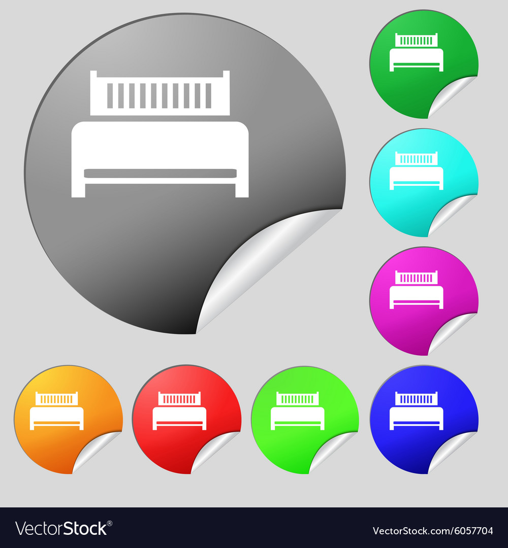 Hotel bed icon sign set of eight multi colored