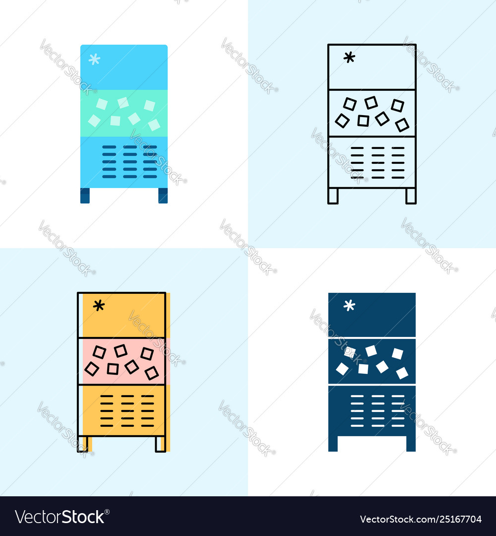 Ice maker machine icon set in flat and line styles vector image Ice maker machine icon set in flat and line styles