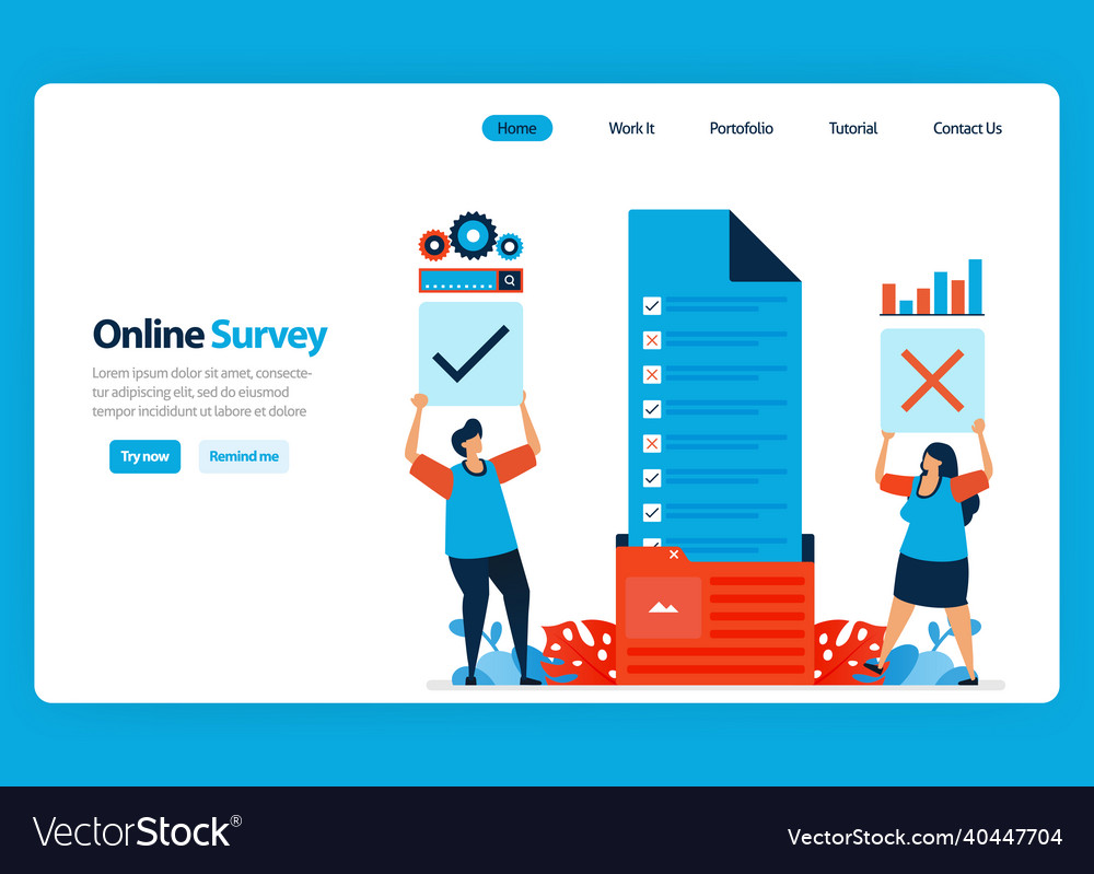 Landing Page Design für Online-Umfrage und Prüfung vector image Landing Page Design für Online-Umfrage und Prüfung
