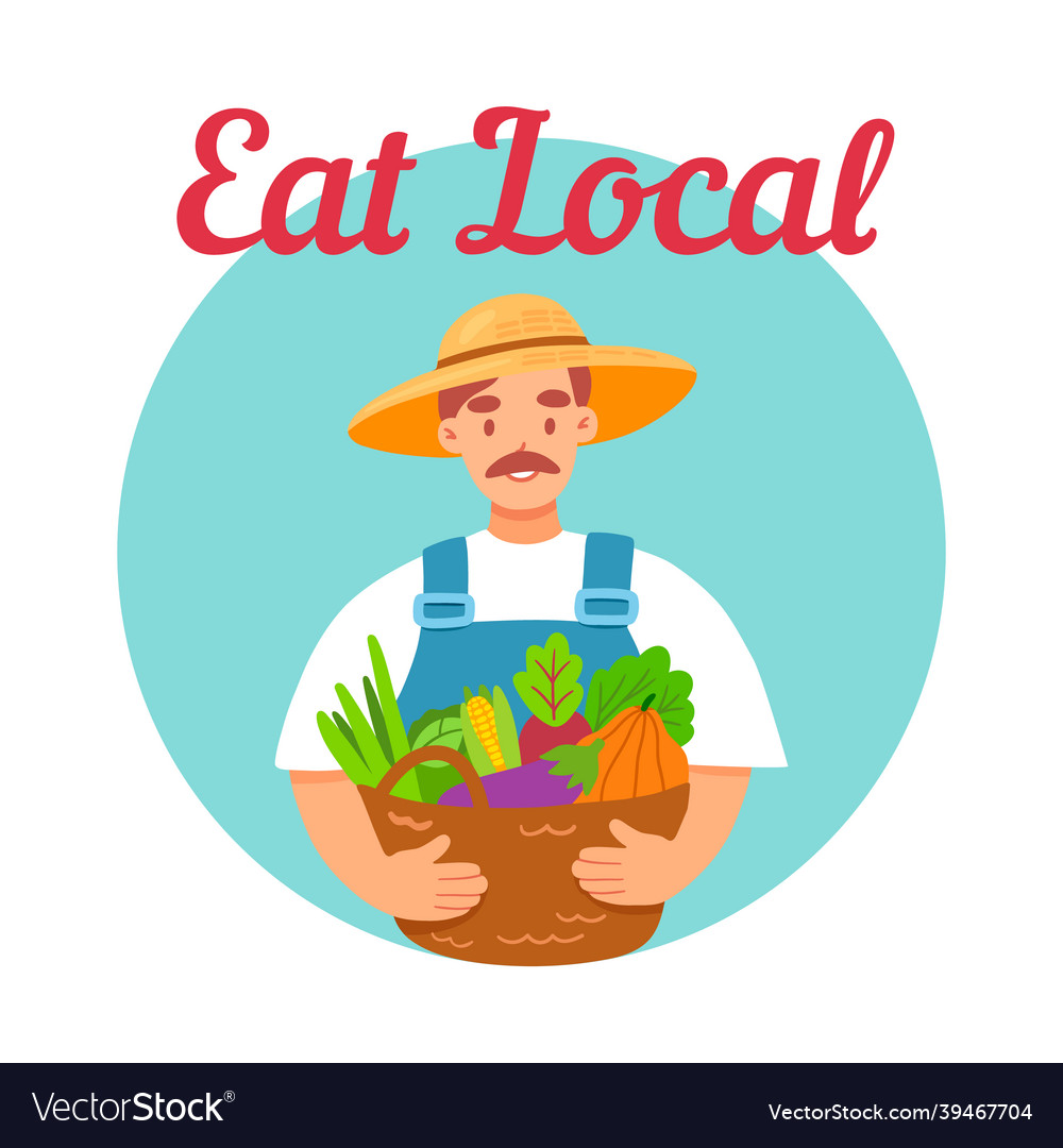 Male farmer holding basket with vegetableseat Vector Image