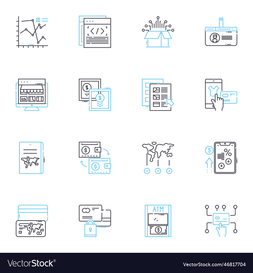 Online transactions linear icons set e-commerce